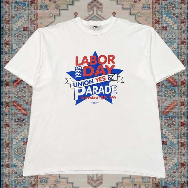 90s Made In USA 대중교통 노조 노동절 그래픽 티셔츠 XL