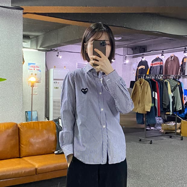 꼼데가르송 블랙와펜 네이비 스트라이프 셔츠 B4742