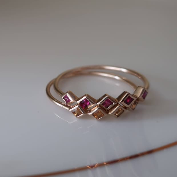 9k 루비/시트린 프린세스컷 반지