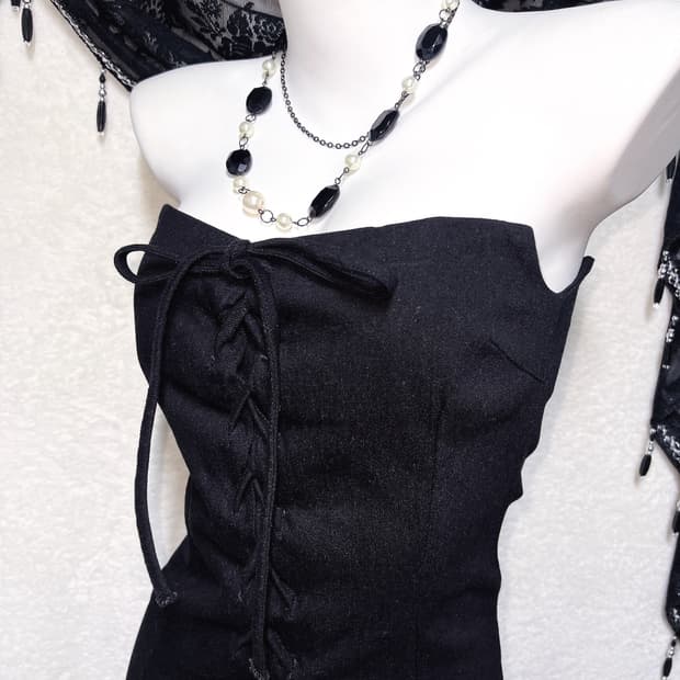 로맨틱고딕 고스펑크 히메갸루 블랙 코르셋 미니원피스 아일렛 탑드레스 섹시