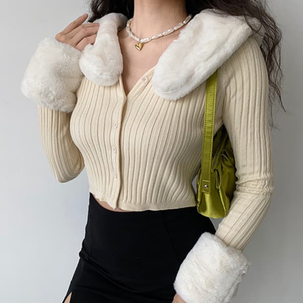 히메갸루 퍼트리밍 가디건 (퍼 탈부착 가능)