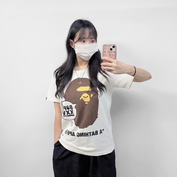 베이프 Bape 25주년 빅 헤드 사루 반팔티 화이트
