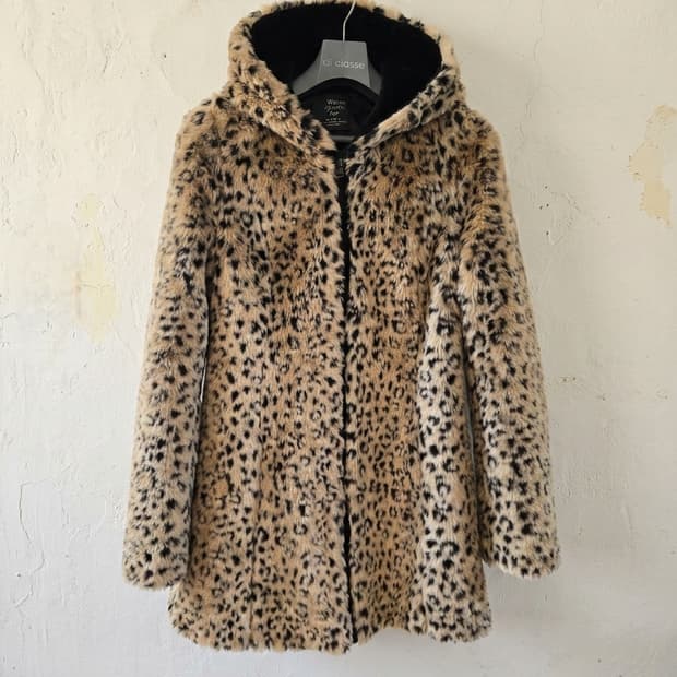자라 레오파드 후드 퍼 코트 XS