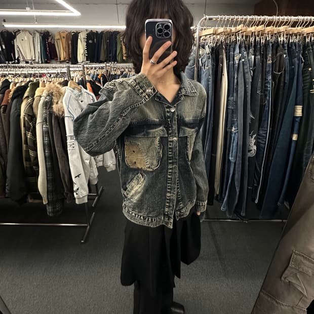 OS)Spine 빈티지 코듀로이 멀티 포켓 유틸리티 데님 자켓