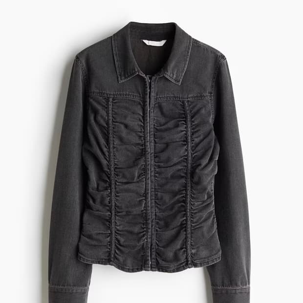 H&M 셔링 데님 셔츠 (다크 데님 그레이)