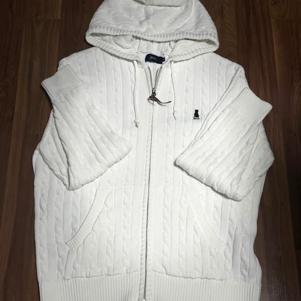 예일 케이블 아이보리 니트 후드집업