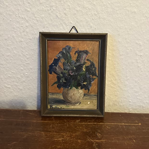 독일)빈티지 파랑꽃 유화(핸드페인팅)