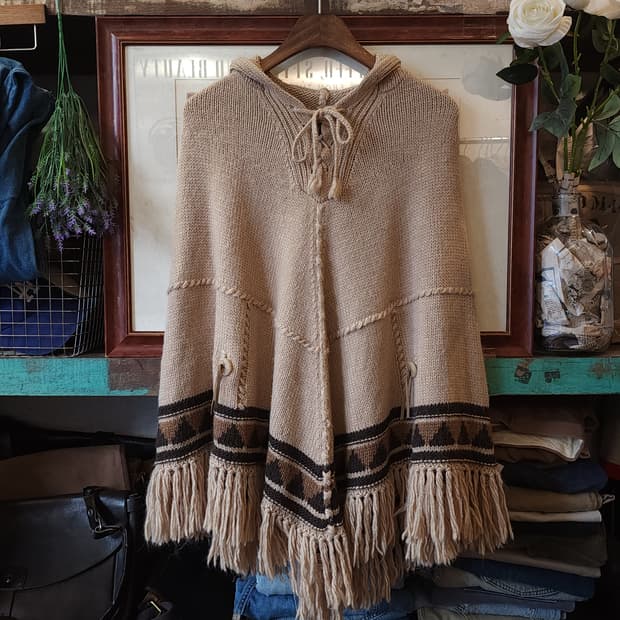 폴로 랄프로렌 인디언 울 후드 판쵸 케이프 코트 S