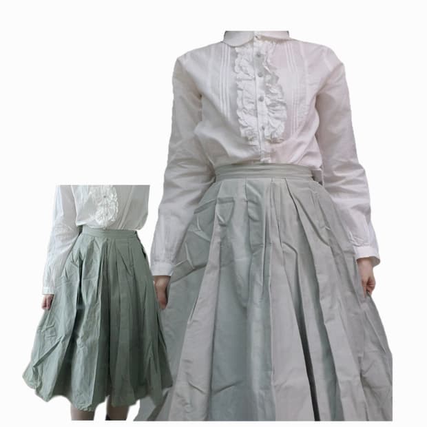 빈티지 민트 플레어-플리츠 스커트