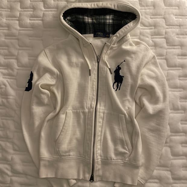 폴로 랄프로렌 빅포니 체크 후드집업 화이트 #3