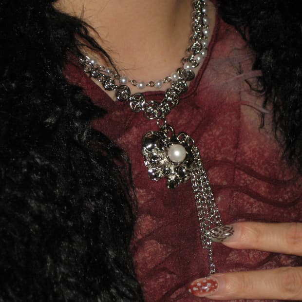 앤틱 오리엔탈 나비 진주 레이어드체인 목걸이