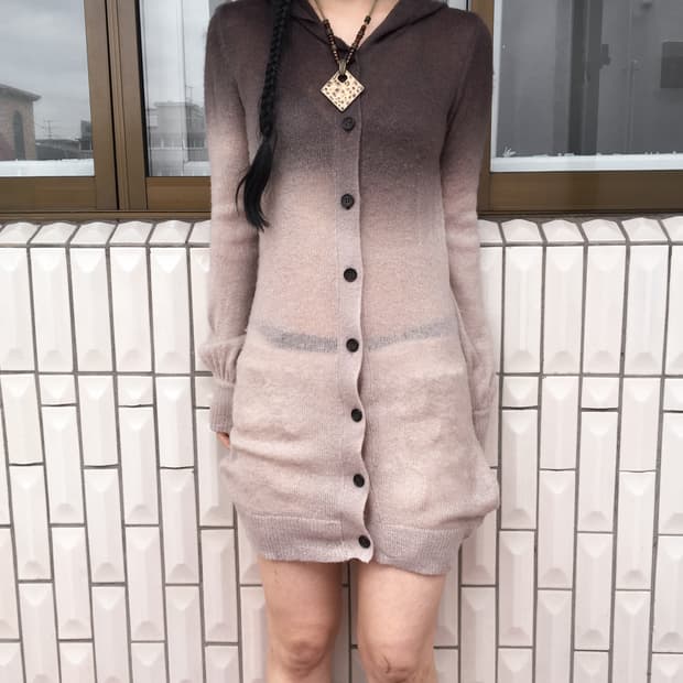 Dyed point hood knit cardigan