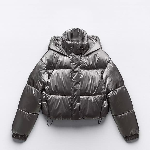 자라 글로시 윈드프로텍션 크롭 패딩 x유광