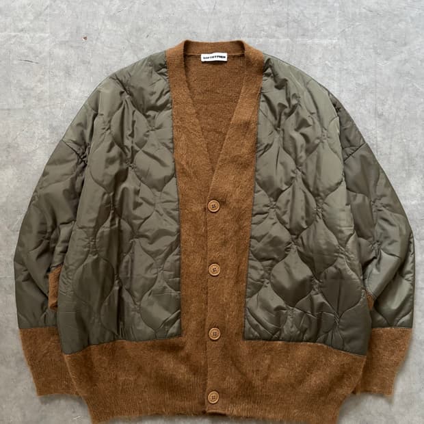 SOFTHYPHEN 소프트하이픈 퀼팅 믹스 모헤어 브이넥 가디건 