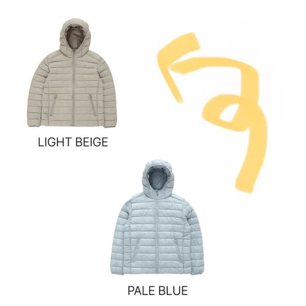 (페일블루 -> 라이트베이지) 스파오 씬라이트 후드 재킷 경량패딩 교환