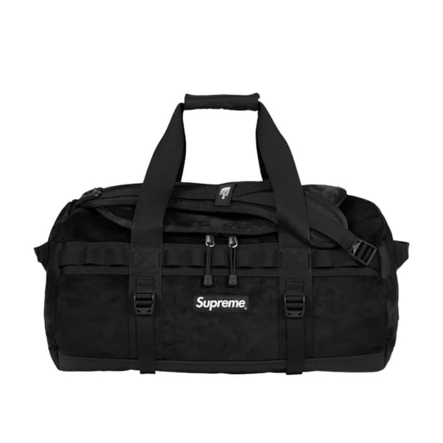 슈프림 x 노스페이스 스웨이드 스몰 베이스 캠프 더플백 블랙 - 23FW