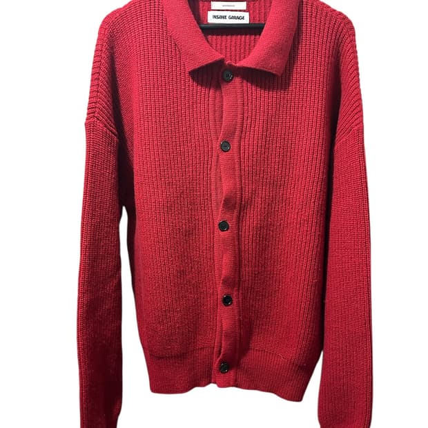 인세인개러지x문선 엘보우 아가일 홀 가디건 L