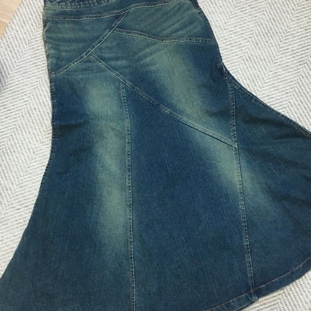 빈티지 데님 워싱 머메이드 롱 스커트