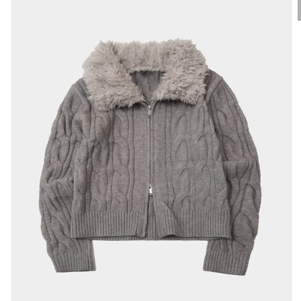 스탠다드 케이블 니트 퍼 카라 포인트 집업 가디 건 자켓