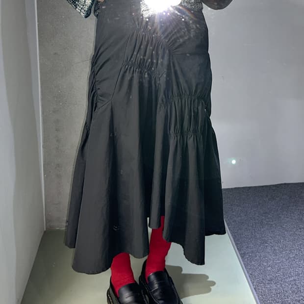 black shirring point long skirt