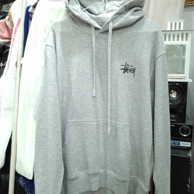 스투시 베이직 회색 후드티 M