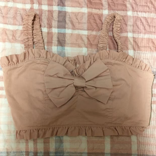 onespo 원스포 핑크 리본 뷔스티에 탑 빈티지