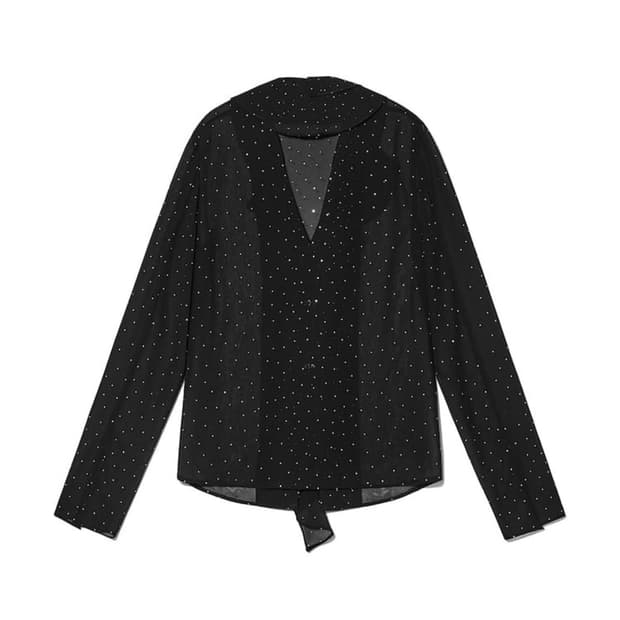 Openyy RHINESTONE FRILL TOP 프릴 블라우스 셔츠 