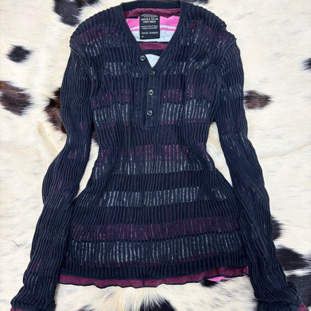 [Nicole]Black&Pink Stripe Layered Sleeve