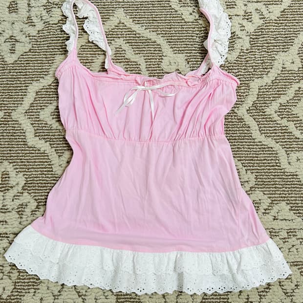 핑크 레이스 리본 나시탑 히메갸루 히메카지