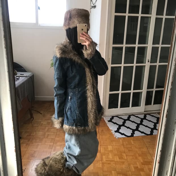 vintage denim fur coat