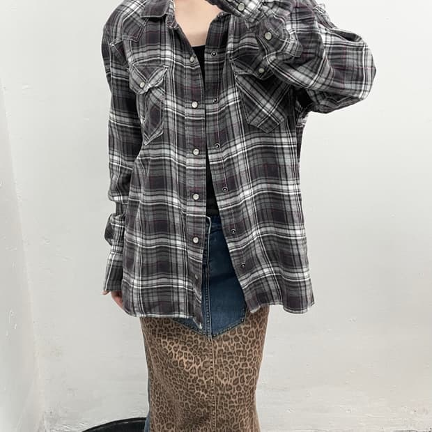 펑크 체크 버튼 셔츠