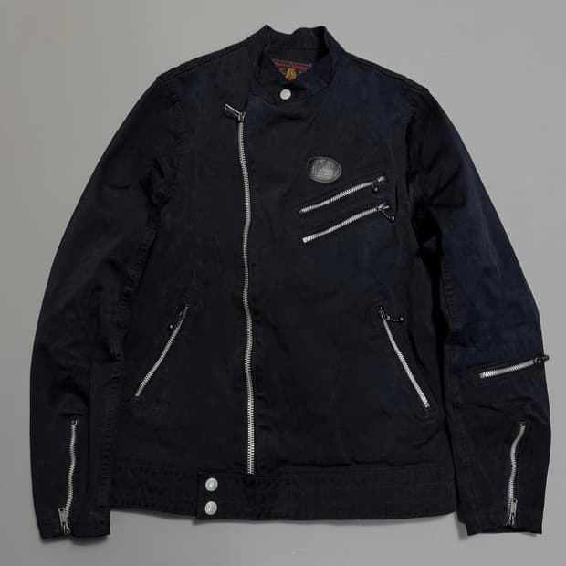 히스테릭글래머 다크네이비컬러 나일론 혼방 코팅 더블 라이더스 자켓