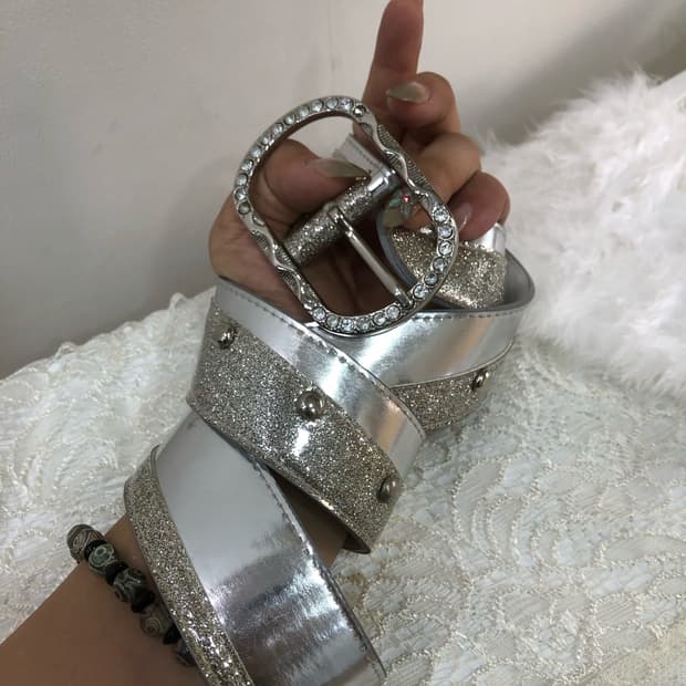 EGOIST metal silver glitter studded belt