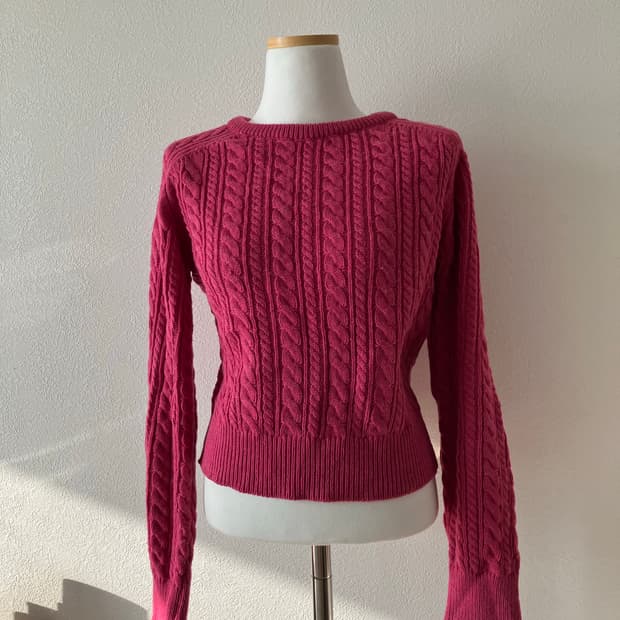 슬로우무드 핫핑크 케이블니트 에이블리 지그재그