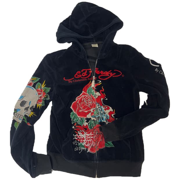 ED HARDY  Velvet Y2K Zip-Up Jacket