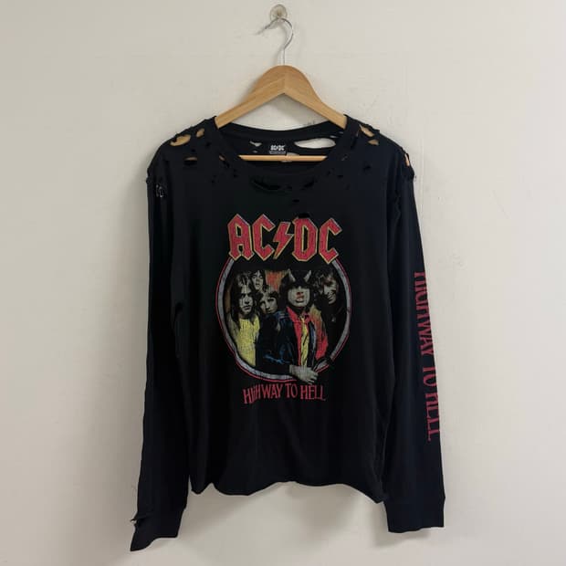 디스트레스드 복각 AC/DC 롱 슬리브 긴팔티