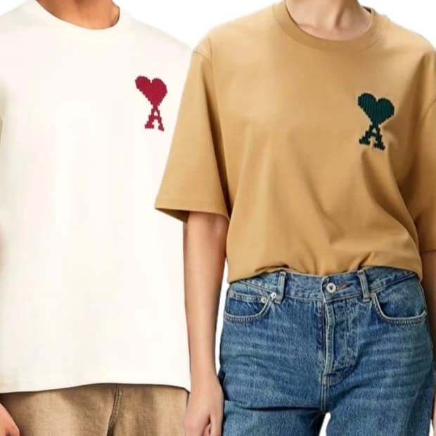 초특가/큐알정품인증>아미 드 꾀흐 빅로고 반팔티 (베이지 / 아이보리)