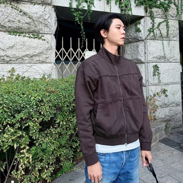 인사일런스 워시드 컷오프 트랙 자켓 브라운(주우재 착용 제품)