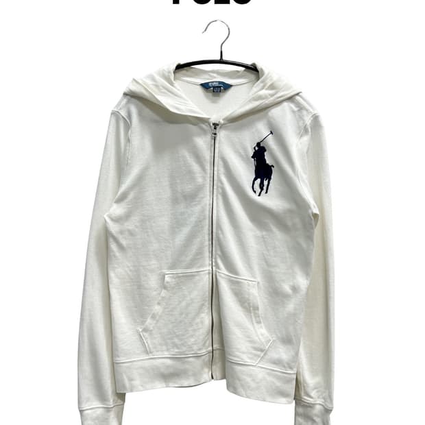 폴로랄프로렌 키즈/우먼스 빅포니 후드 집업 화이트/네이비