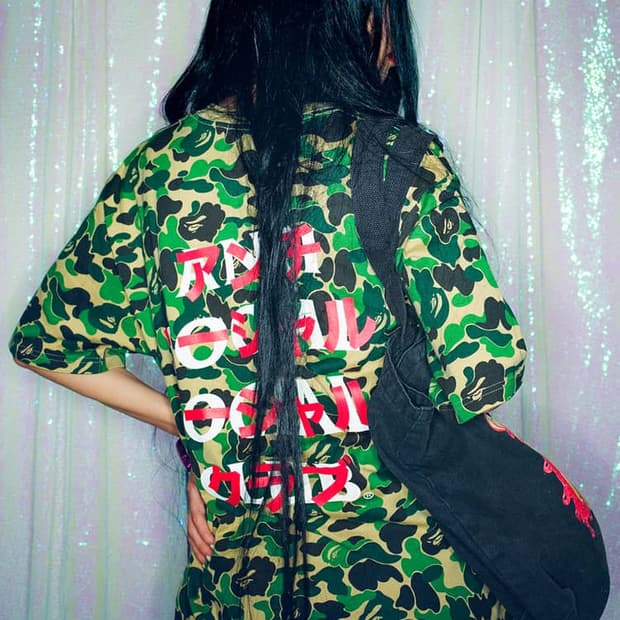 [S]베이프 안티소셜클럽 ABC그린카모 가타카나 로고 후드티