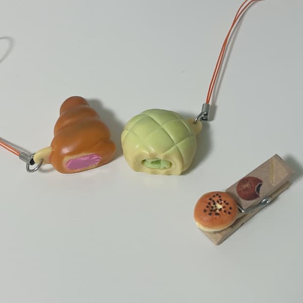 3종 디저트 키링 딸기 소라빵 키링 메론빵 가챠 단팥빵 식완 클립 집게