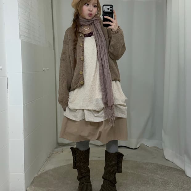 뮤트 베이지 너드 하구미 모리걸 코디세트