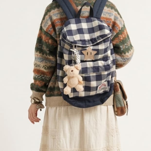 일본 콜맨 빈티지 체크 백팩/모리걸