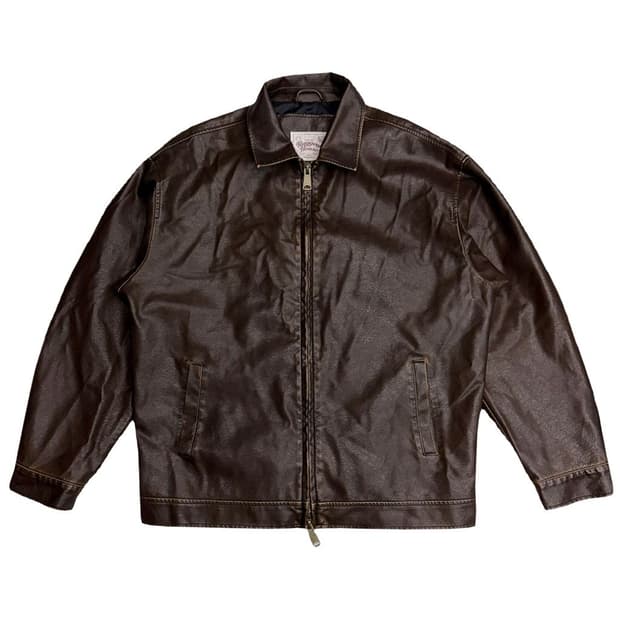 RUGGED HOUSE 워시드 비건 레더 오버핏 블루종 1