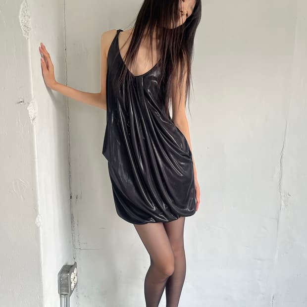 glossy draped dress