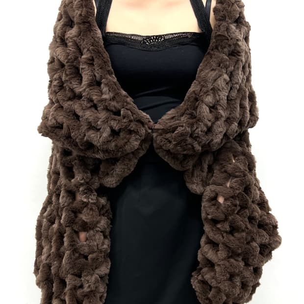 Brown waffle knit Fur Bolero