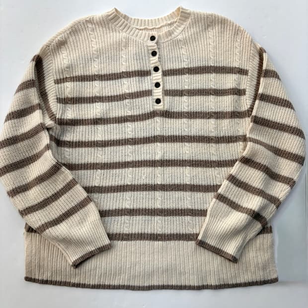 Samansa Mos2 스트라이프 헨리넥 니트 스웨터