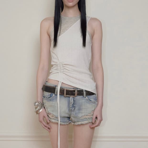 보헤미안서울 OFFSET WAFFLE TOP, BEIGE
