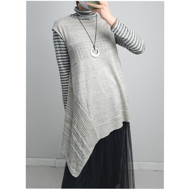 언발 롱 니트 탑