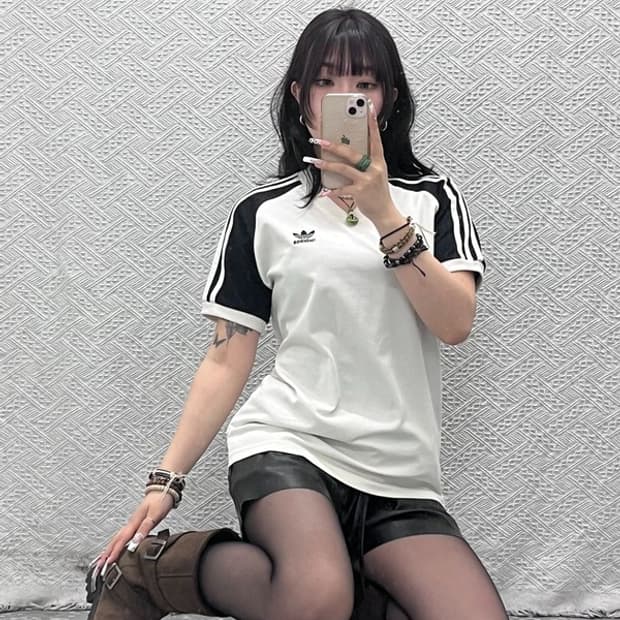 아디다스 희귀 빈티지 제우교역 링거티 반팔티 85 C11396
